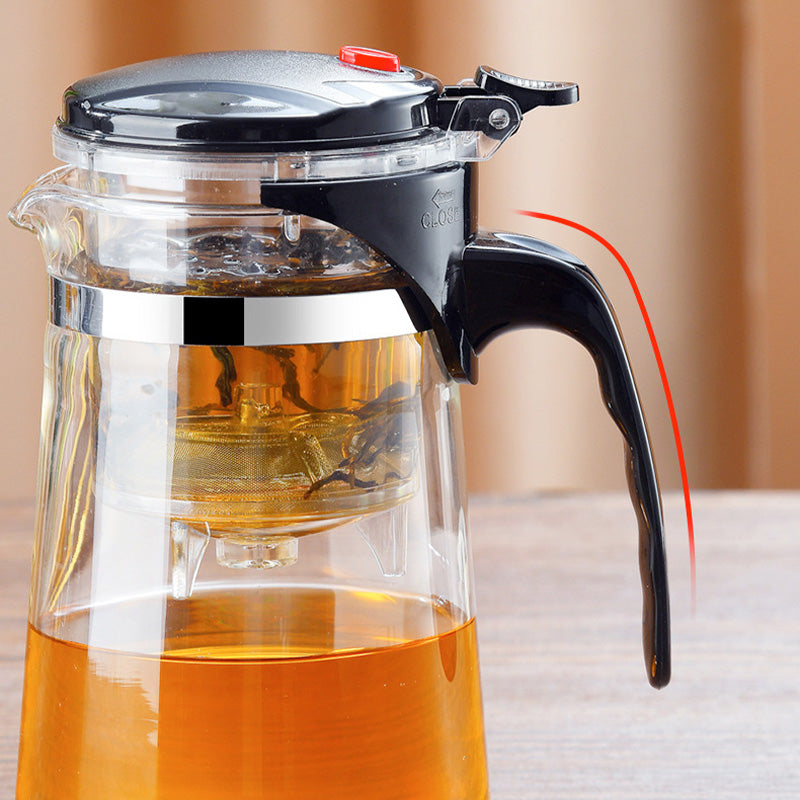 TeaFusion - One-Click Glass Teapot with Removable Tea Strainer