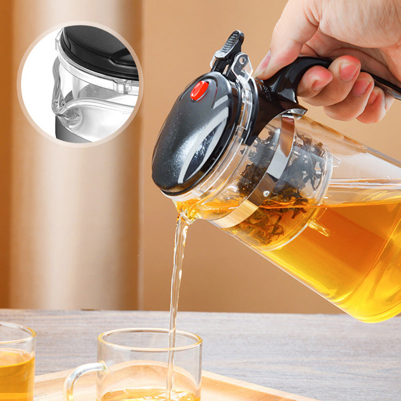 TeaFusion - One-Click Glass Teapot with Removable Tea Strainer