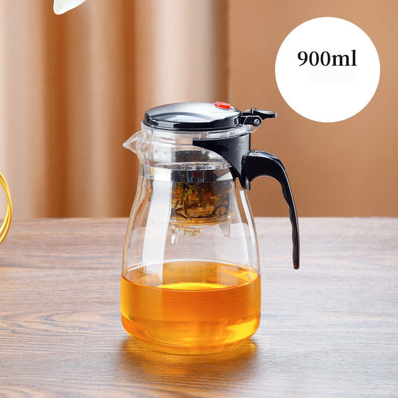 TeaFusion - One-Click Glass Teapot with Removable Tea Strainer