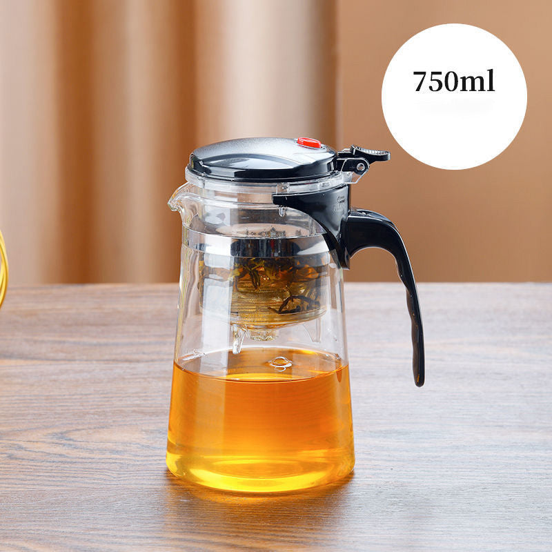 TeaFusion - One-Click Glass Teapot with Removable Tea Strainer